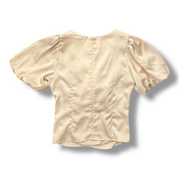 ASTR The Label Cream Satin Puff Sleeve Blouse Sz L - Picture 7 of 11